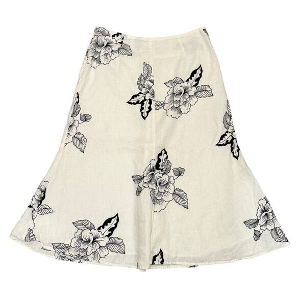 John Paul Richard Dresses & Skirts - John Paul Richard 100% Linen Floral Skirt Black White Midi 8 Boho Cottage Chic